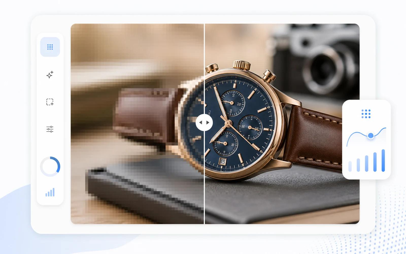 Pratinjau upscale gambar AI dengan detail lebih tajam