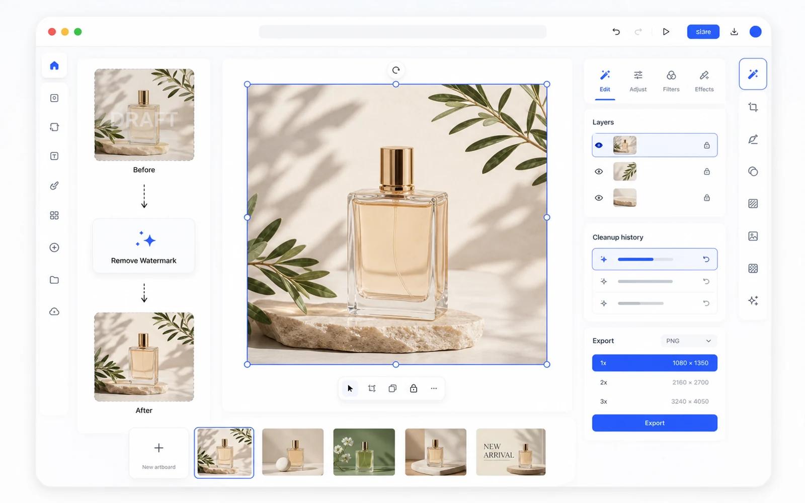 Codia Studio workflow after AI watermark removal