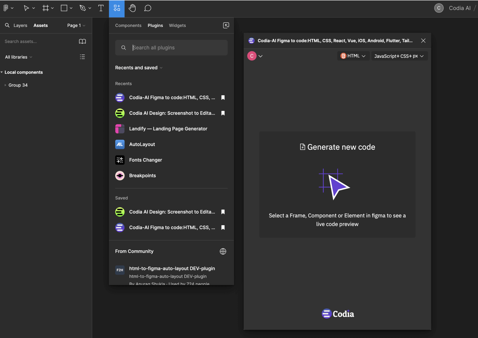 Run Codia's Design-to-Code Figma Plugin