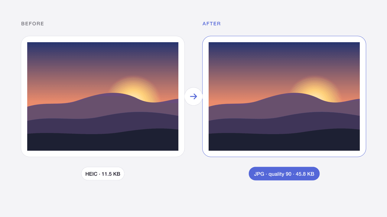 Before and after: an iPhone HEIC photo converted to JPG
