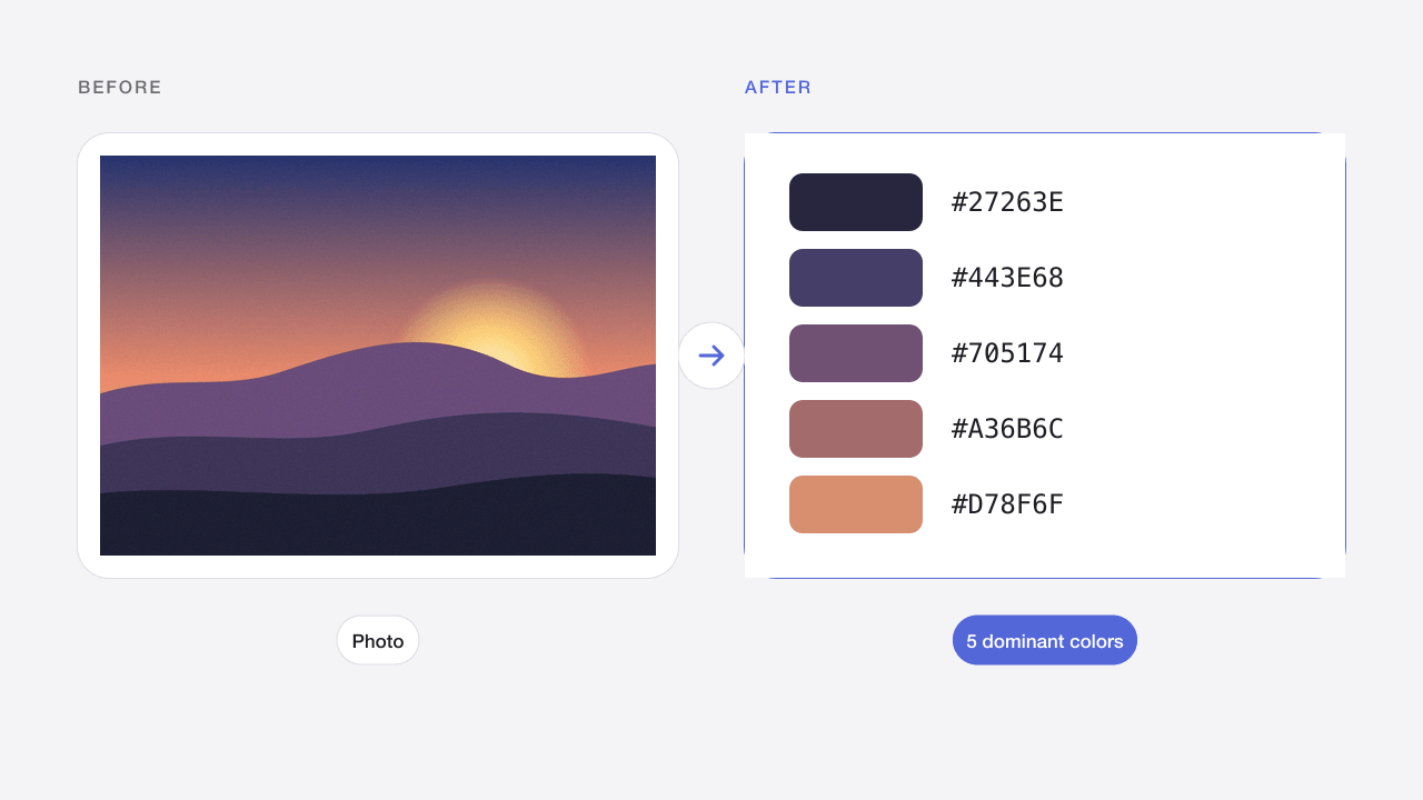 Before and after: a photo and the dominant color palette extracted from it