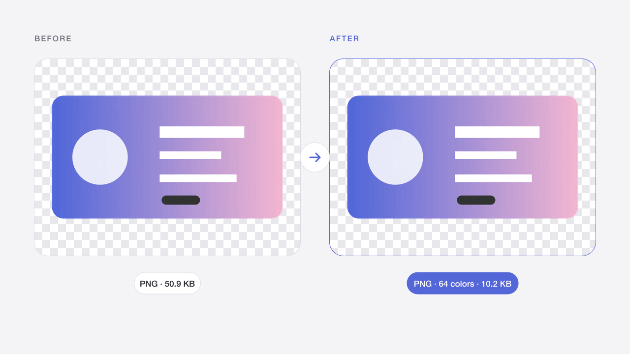 Before and after: a transparent PNG illustration reduced to 64 colors