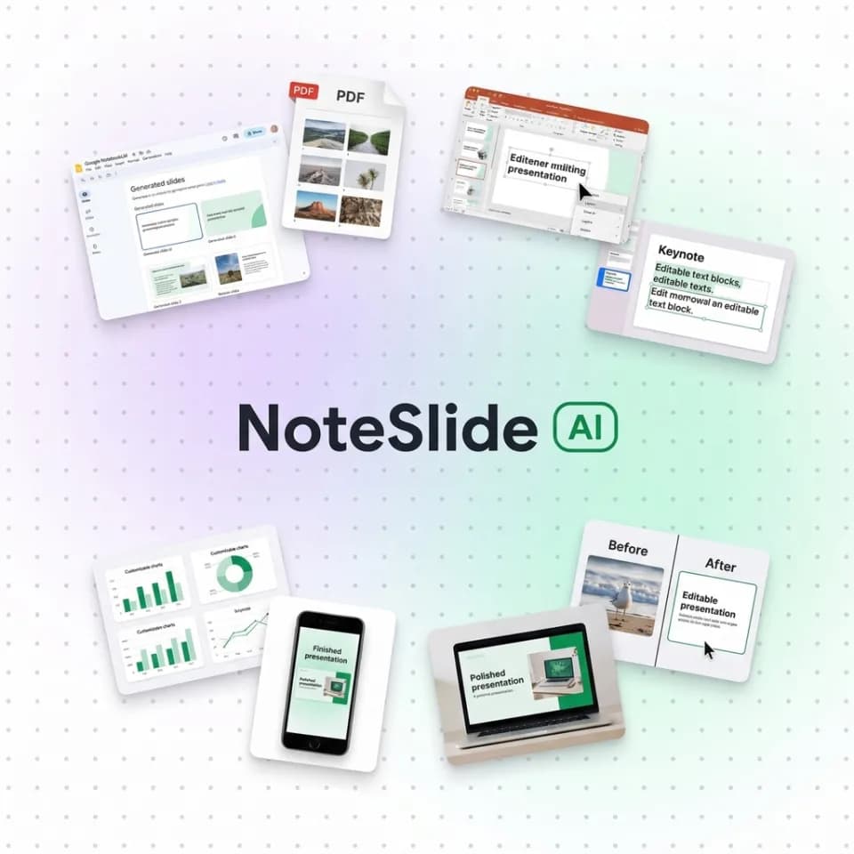 NoteSlide mengonversi PDF NotebookLM menjadi slide PowerPoint yang dapat diedit