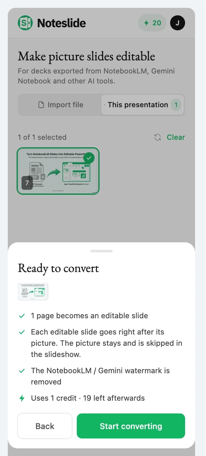 The confirmation sheet showing what will happen and the credit cost