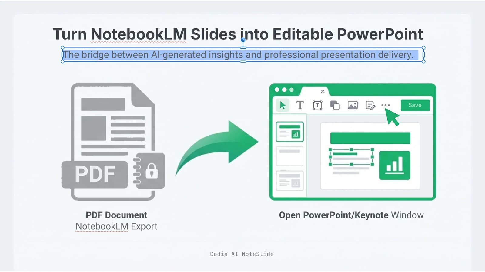 The converted slide with its subtitle selected as editable text